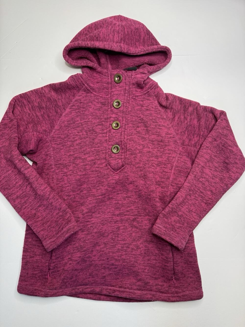 Iceburg Outerwear Womens L Pink Marled Fleece Hooded Pullover Button Sweater